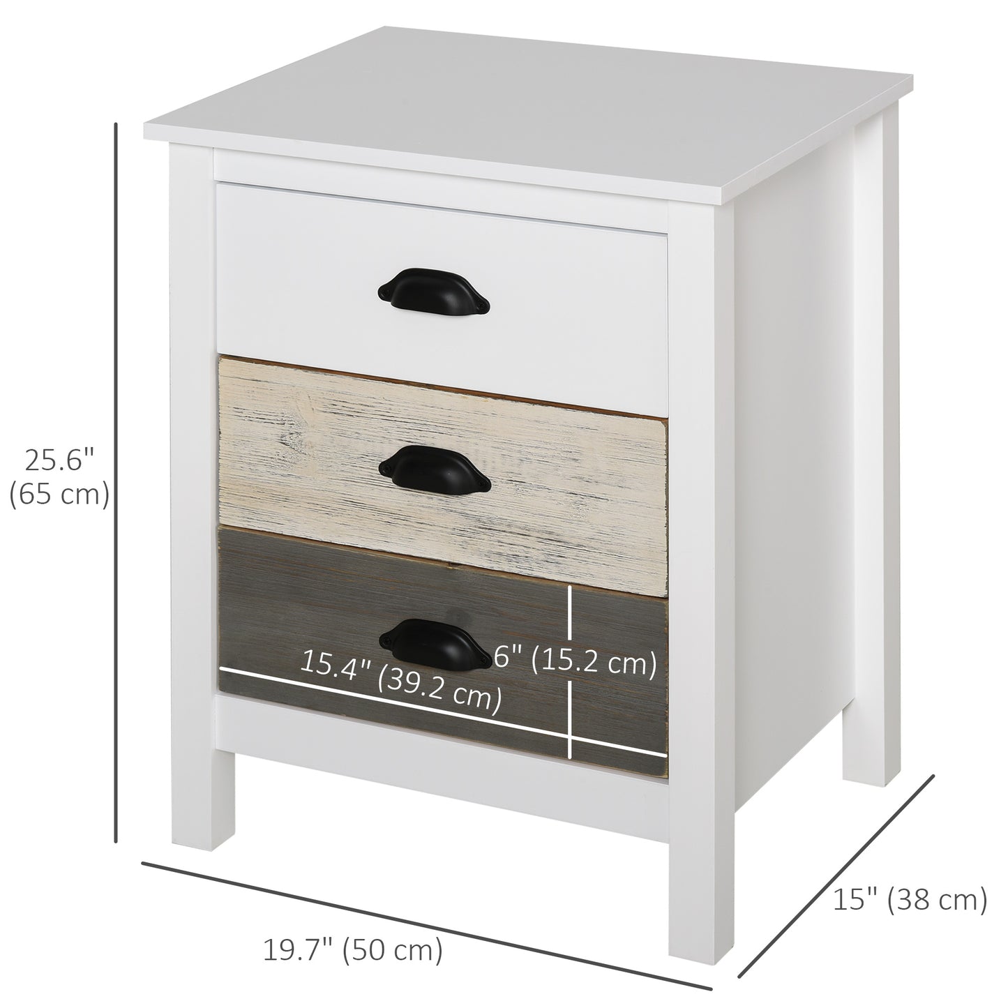 HOMCOM Modern 3-Drawer Wooden Bedside Nightstand - Accent Storage Cabinet