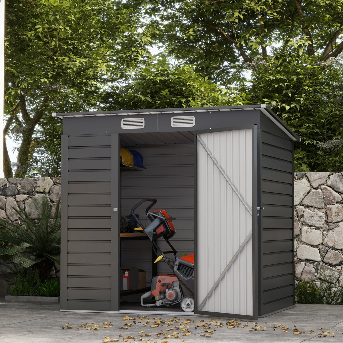 6 x 4FT Galvanized Garden Storage Shed, Metal Outdoor Shed with Double Doors and 2 Vents – Grey