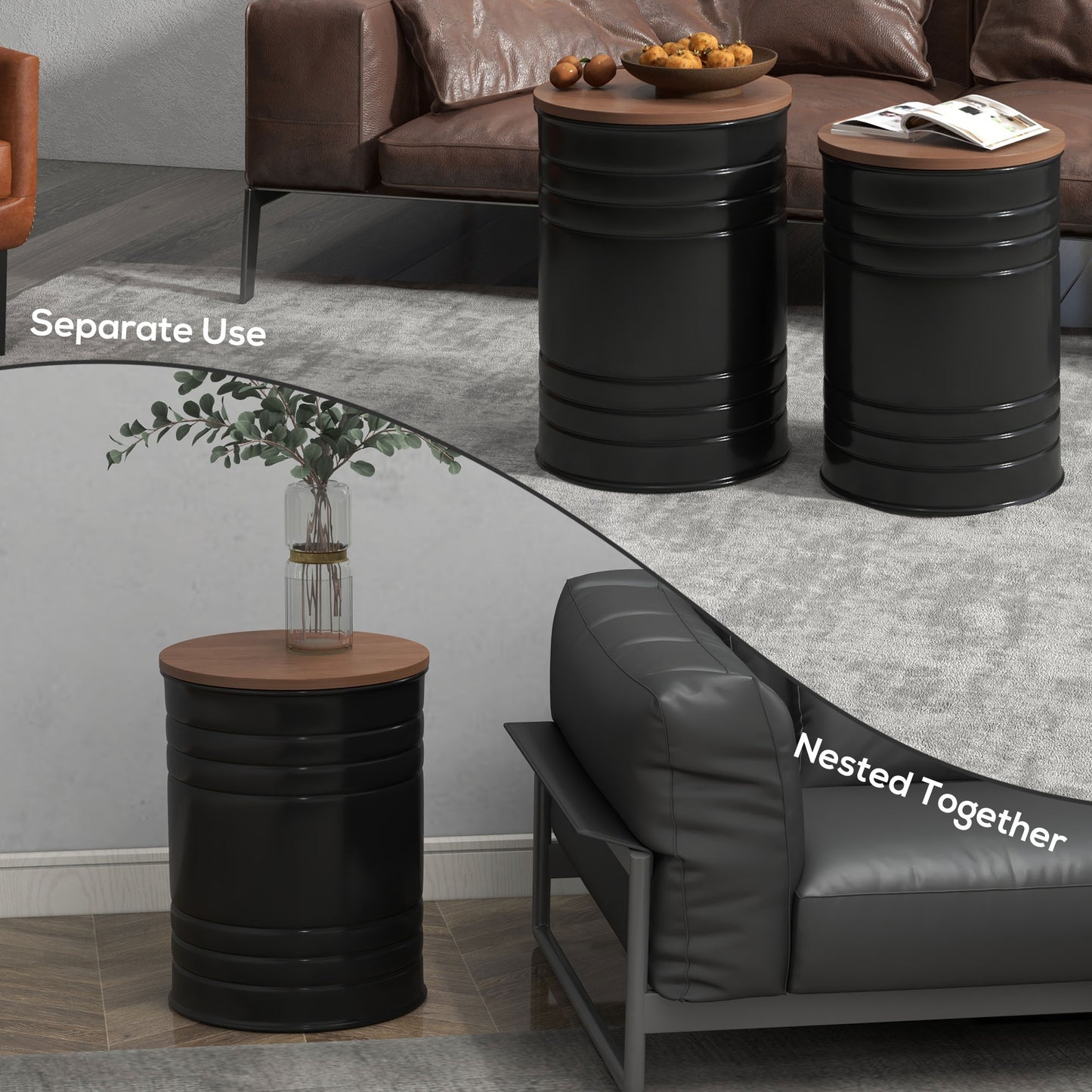 HOMCOM 2-Piece Round Nesting Coffee Tables with Wooden Lids & Hidden Storage