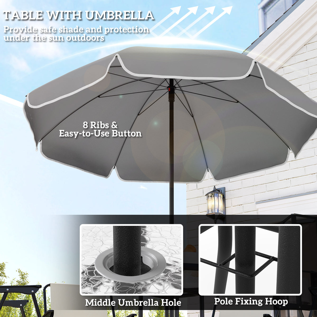 6 Pieces Patio Dining Set with Umbrella, Patio Furniture Set with Folding Chairs, Glass Table for Garden Backyard
