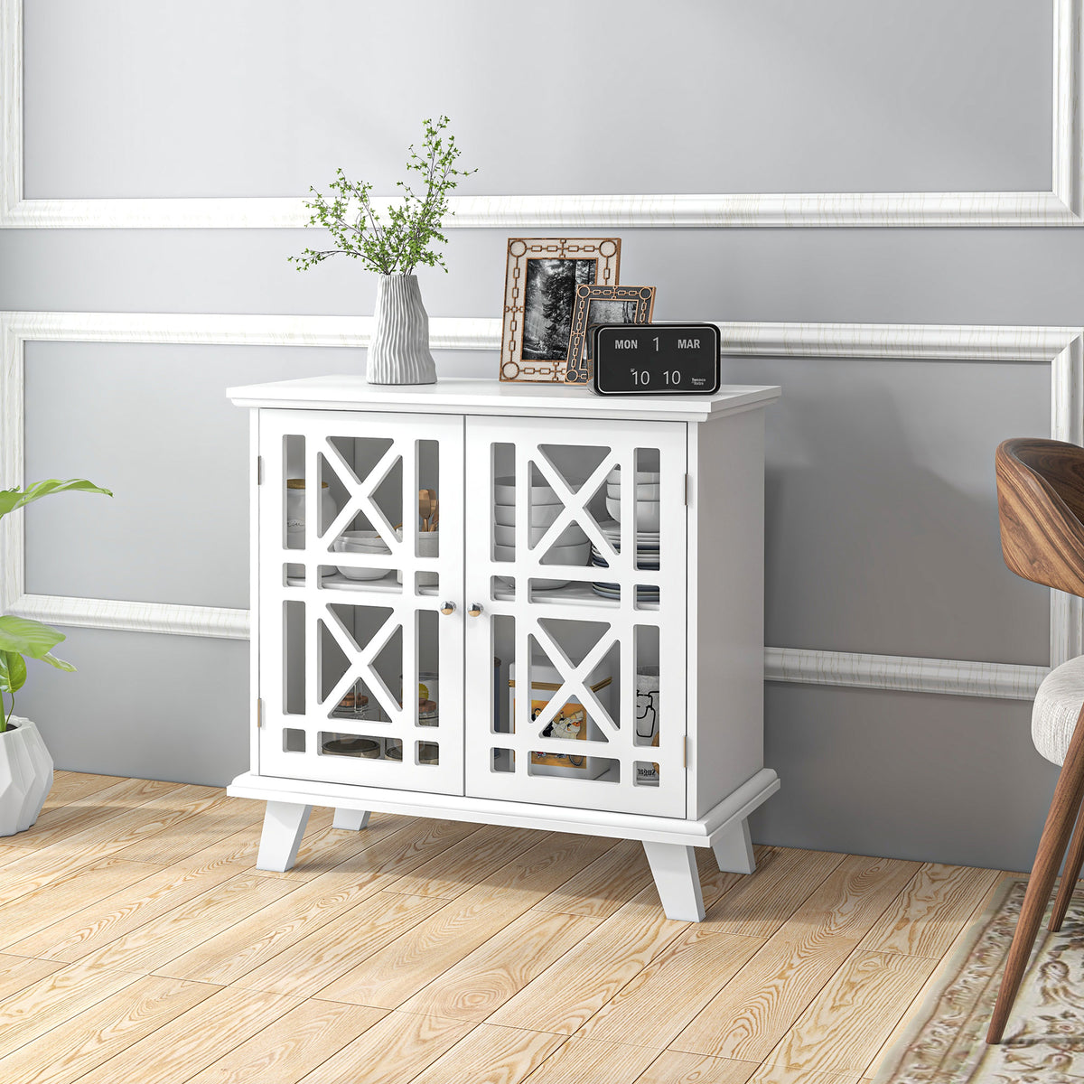 Storage Cabinet with Fretwork Doors and Shelf – 31"W x 31"H