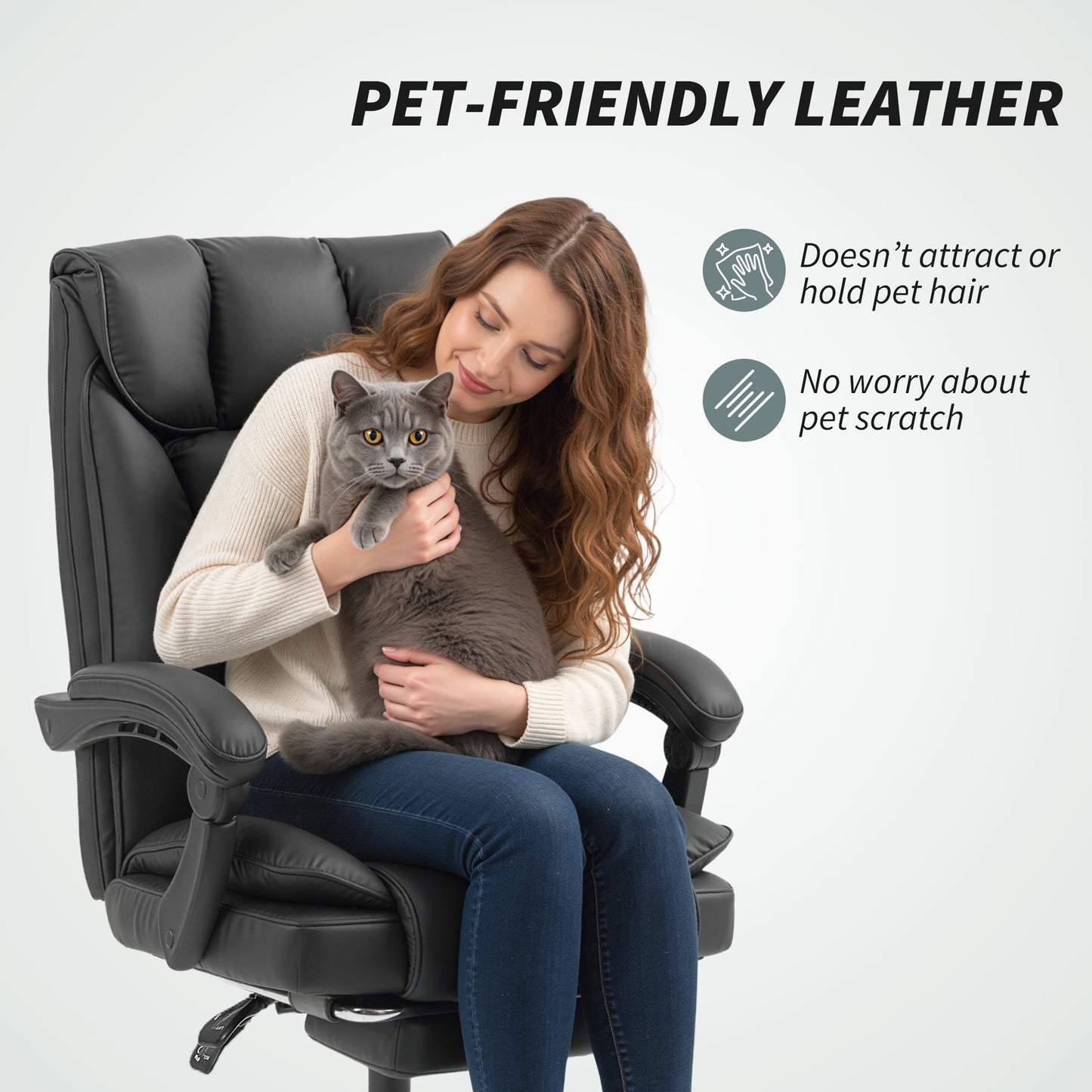 HOMCOM Executive Pet-Friendly Faux Leather Office Chair with Ergonomic Recline & Footrest