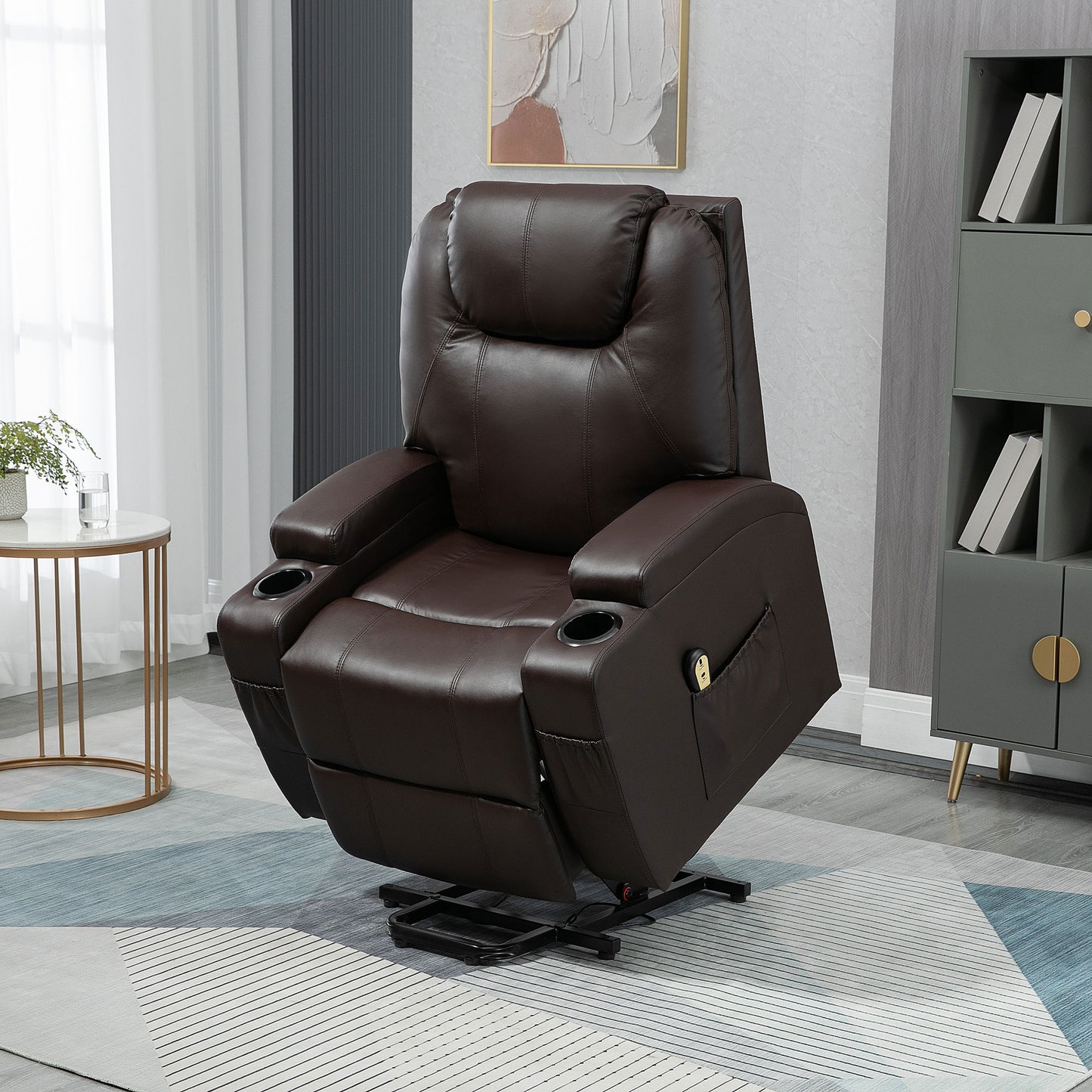 HOMCOM Power Lift Recliner Chair: Elderly Brown PU Leather, Footrest, Remote Control