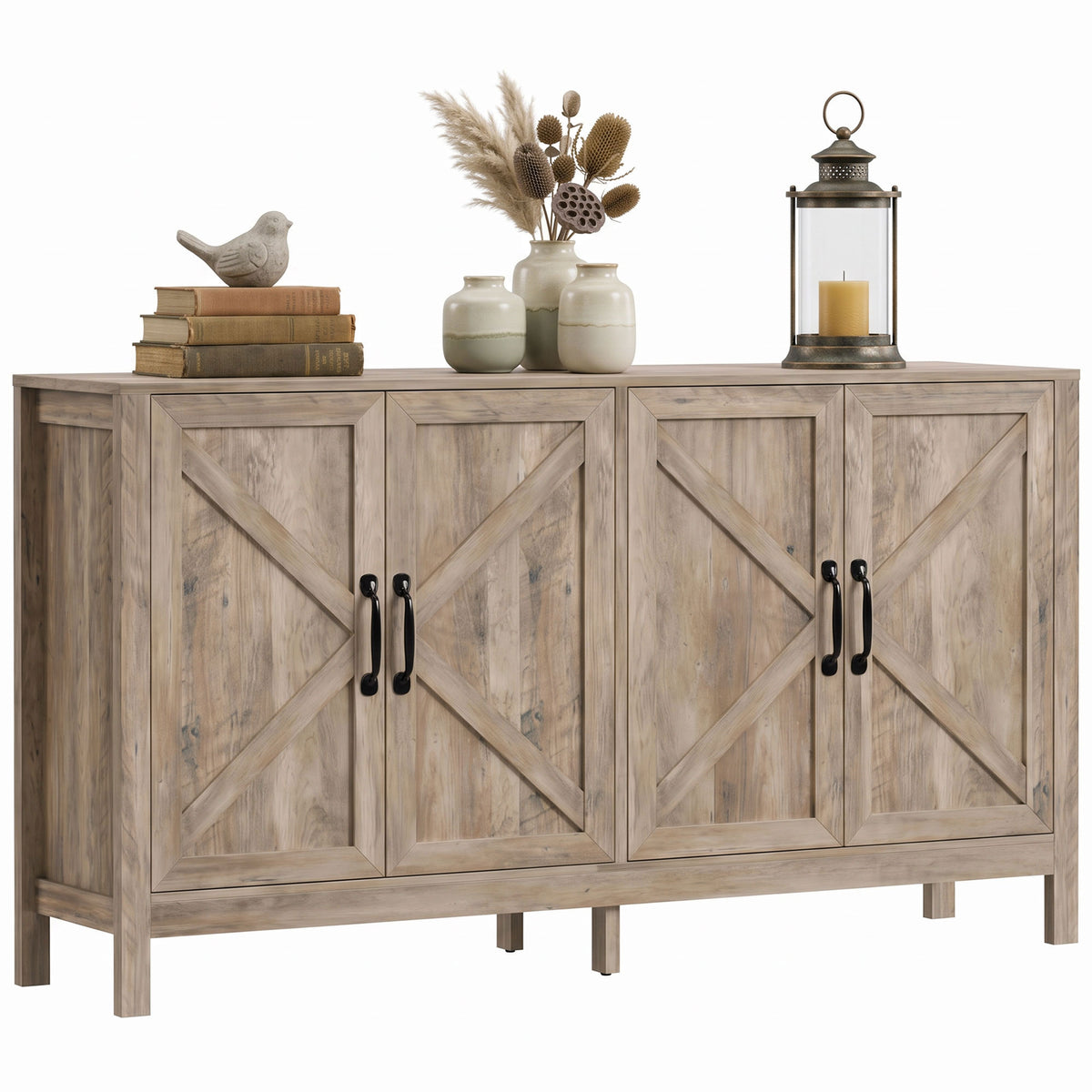 60" Sideboard Buffet with Barn Doors, Light Grey