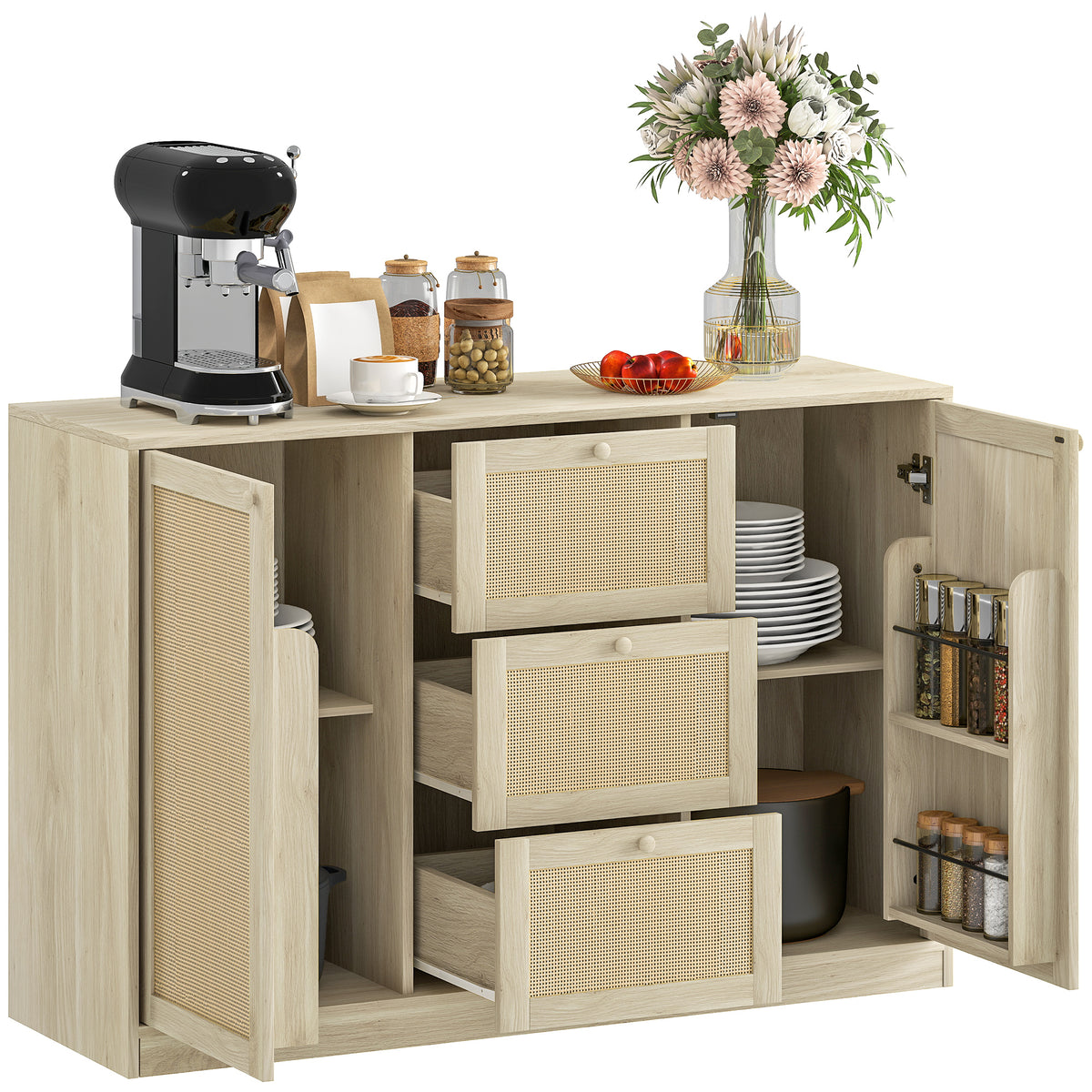 Kitchen Coffee Bar Cabinet with 3 Drawers – 47"W x 31"H