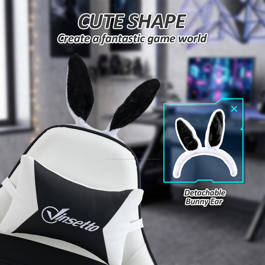Cute Racing Gamer Chair, PU Leather Gaming Chair with Footrest, Black