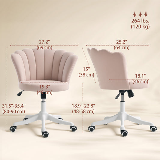 Office Chair, Armless Swivel Desk Chair with Adjustable Height, Backrest, Pink