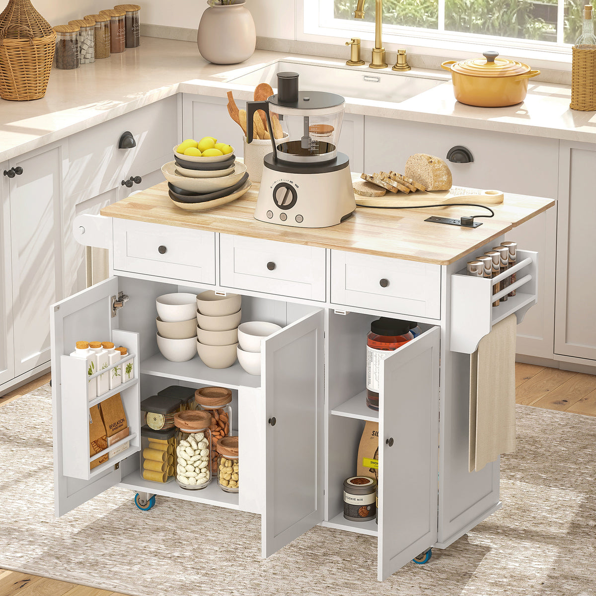 Kitchen Island on Wheels with Drop Leaf – 53"W x 37"H