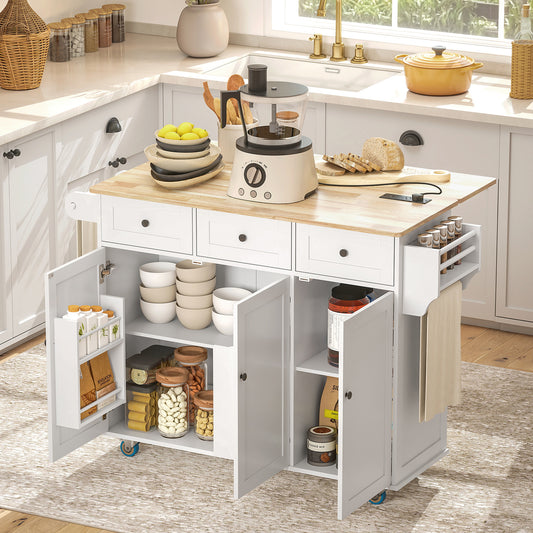 Kitchen Island on Wheels with Drop Leaf – 53"W x 37"H