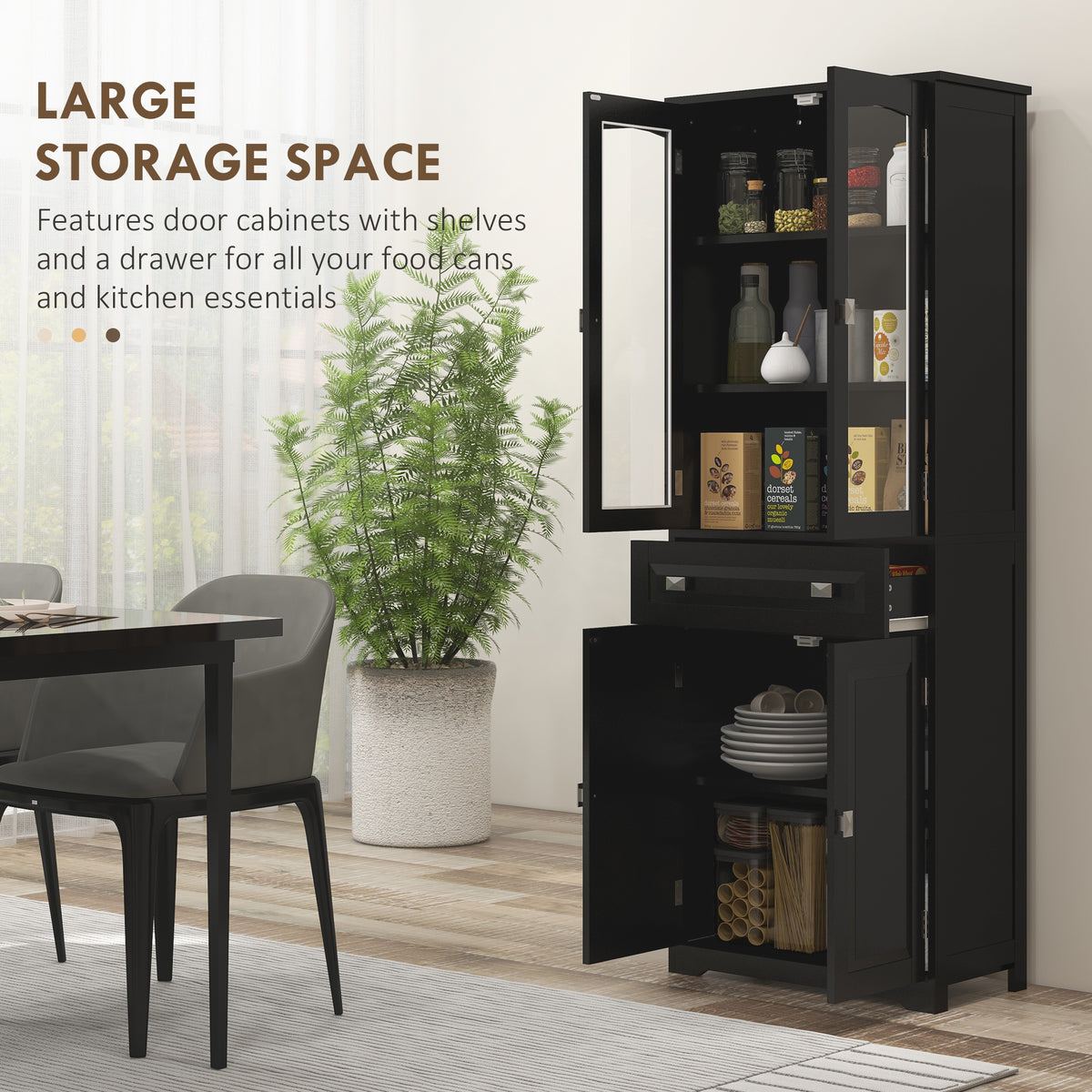4-Door Kitchen Pantry Cabinet with Adjustable Shelves – 24"W x 63"H