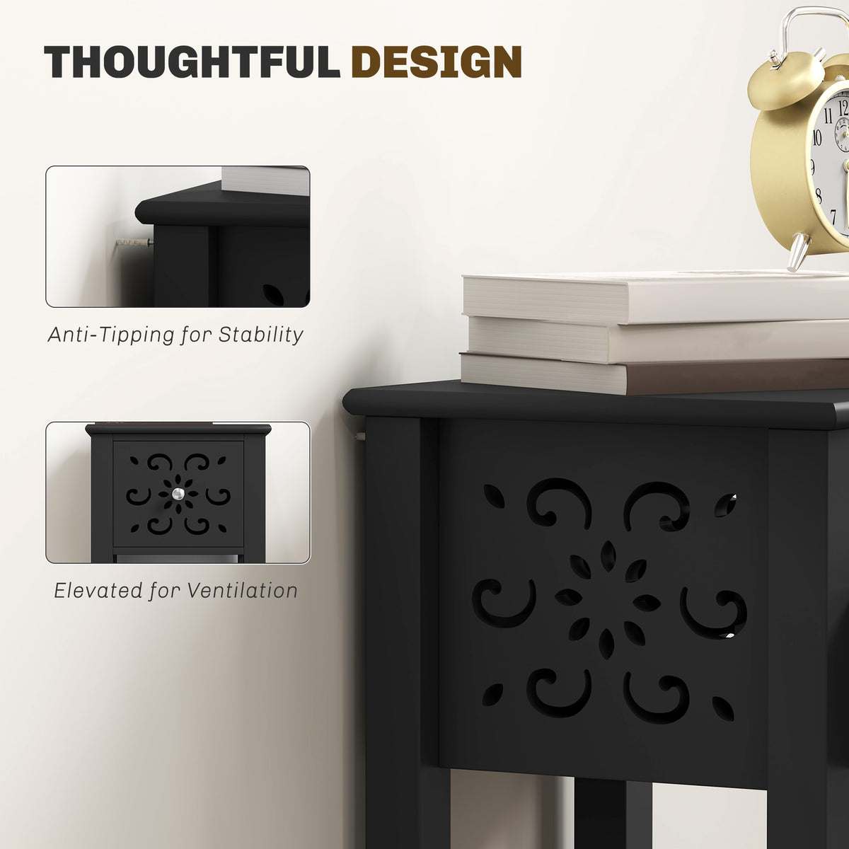 Tall Narrow Nightstands with Drawer and Shelf, Set of 2 – 12"W x 30"H