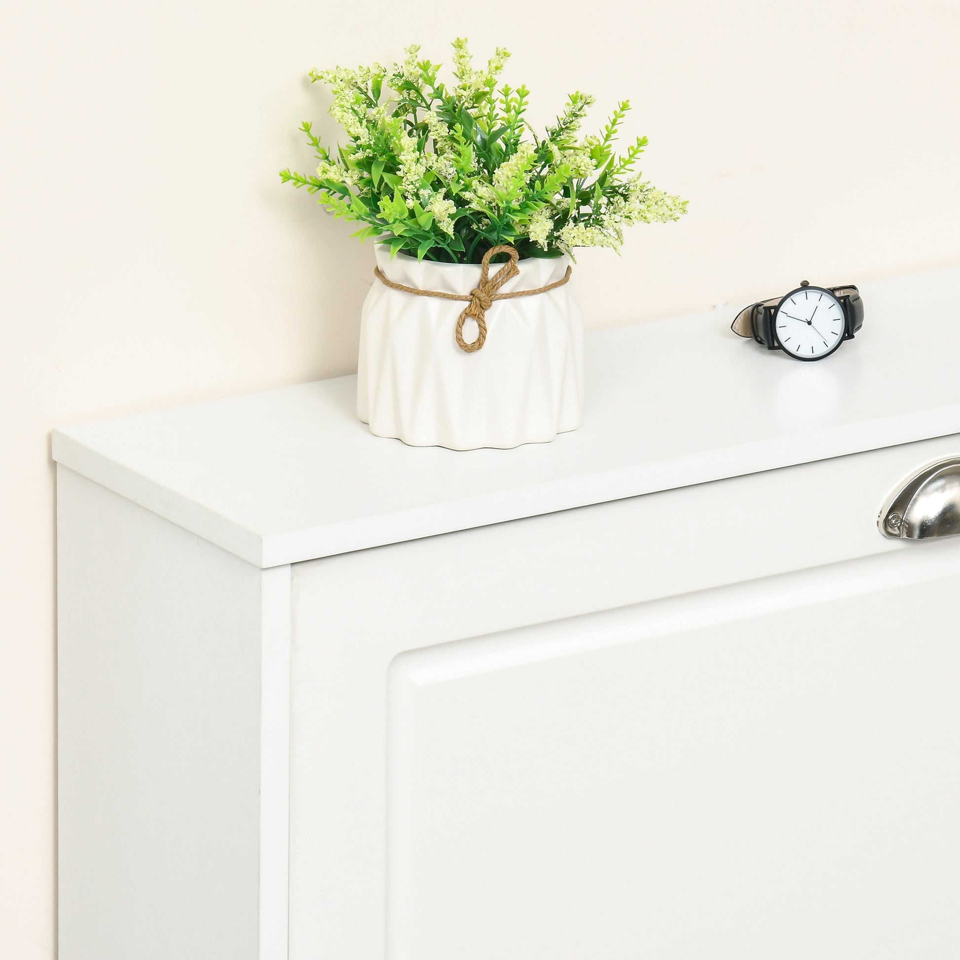 HOMCOM Narrow White Wooden Shoe Cabinet with 3 Flip Drawers