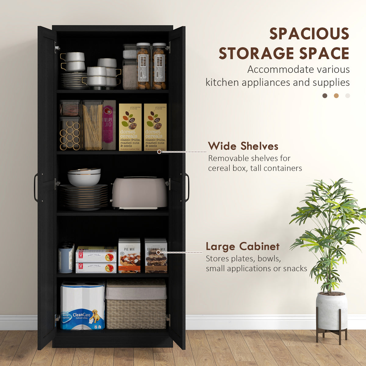 5-tier Pantry Cabinet with Doors and Adjustable Shelves – 24"W x 63"H