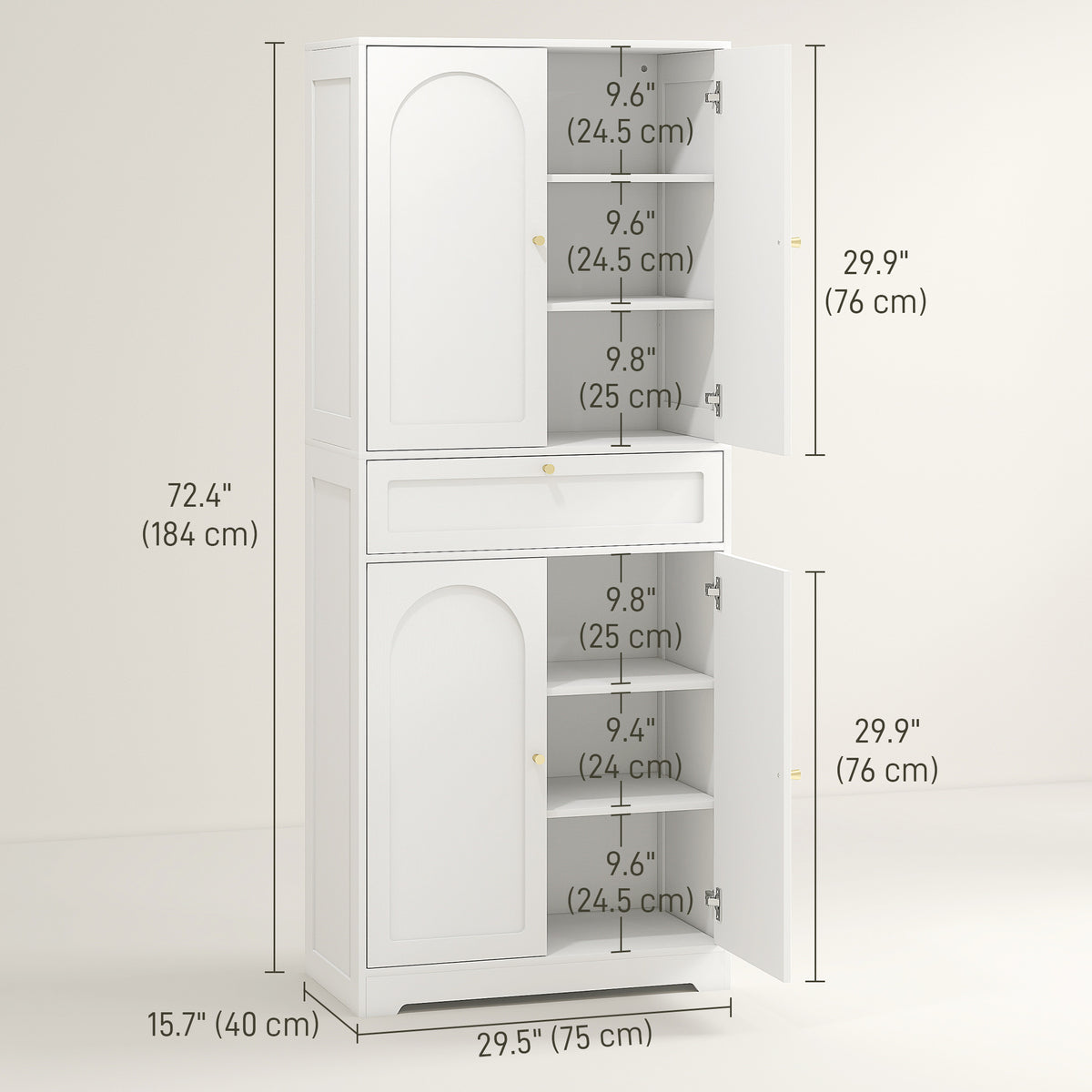 Modern Freestanding Storage Cabinet with Shaker Doors and Adjustable Shelves – 30"W x 72"H