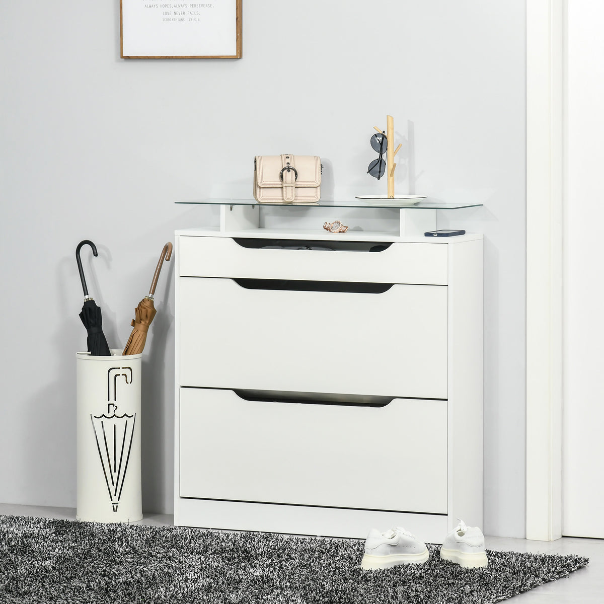 High Gloss Shoe Cabinet with 2 Flip Drawers – 35"W x 38"H