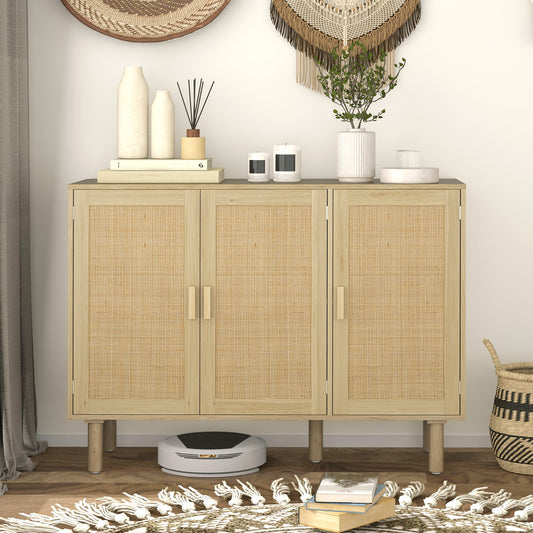 Buffet Cabinet with 3 Rattan Doors and Shelves – 47"W x 35"H