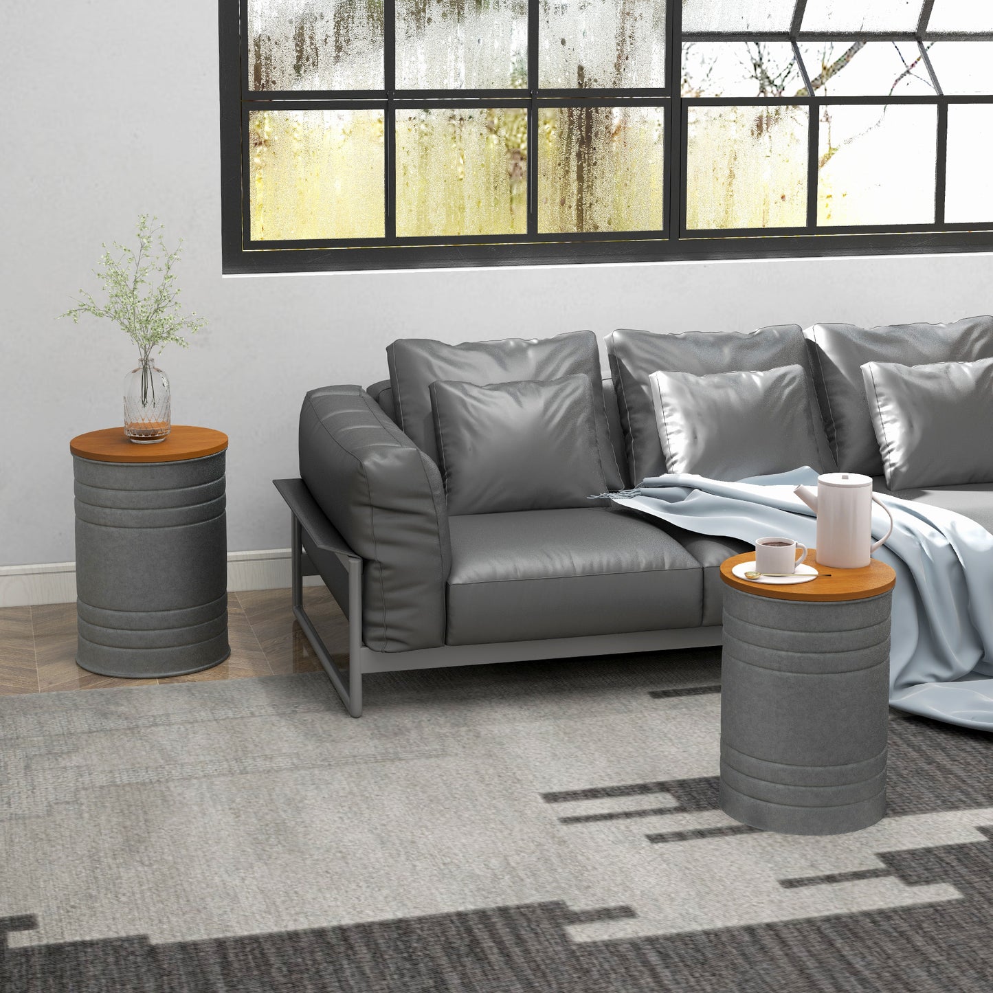 HOMCOM Round Nesting Side Tables, 2-Piece, Wood Lid, Hidden Storage