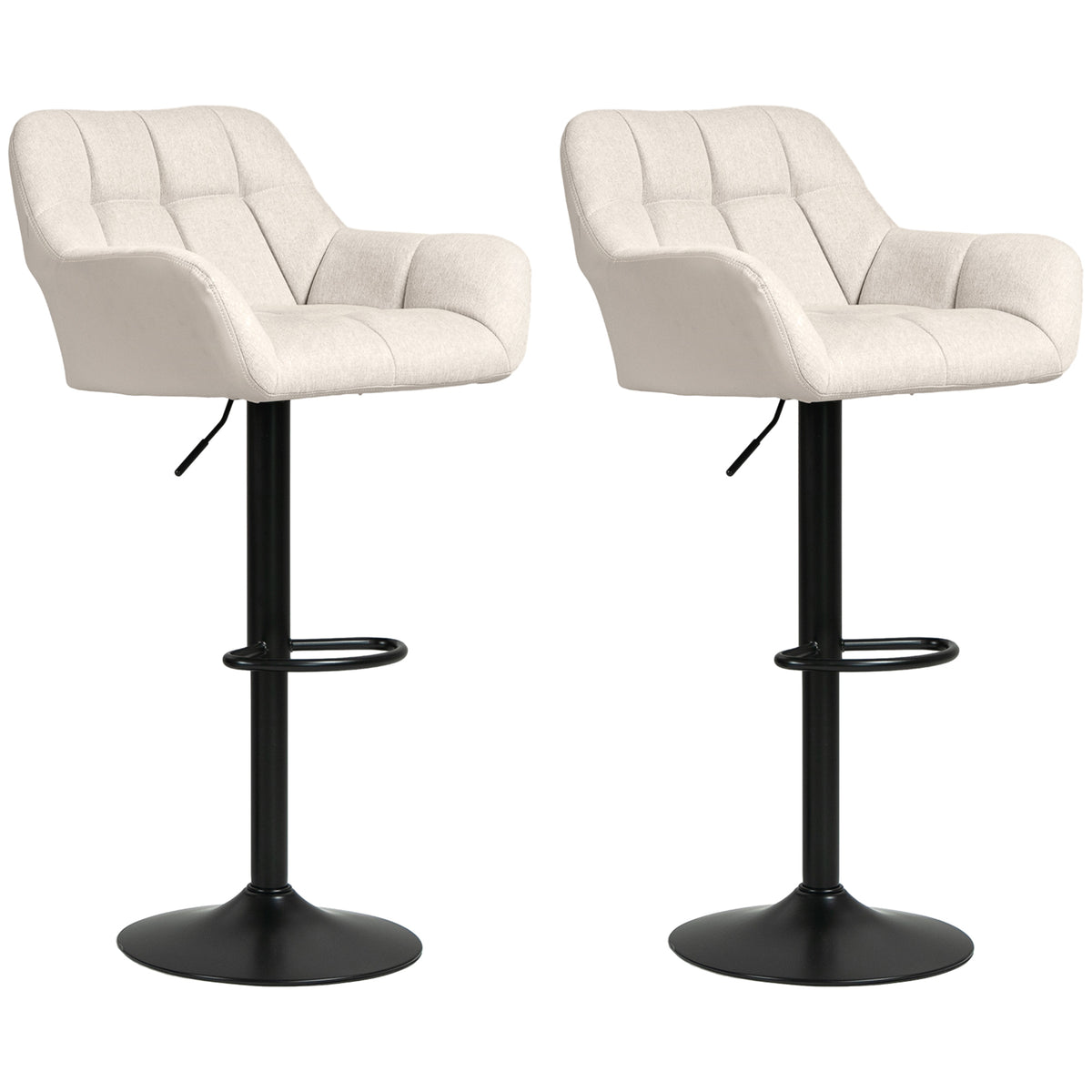 Tufted Swivel Bar Stools with Armrests and Chrome Base, Set of 2, Cream White