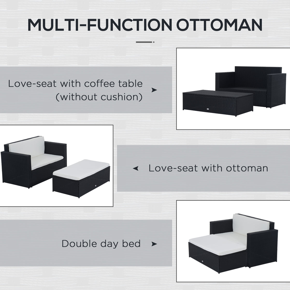2 Pieces Wicker Patio Furniture Set with Double Ottoman, Outdoor PE Rattan Conversation Set with Loveseat and Two Seat Ottoman