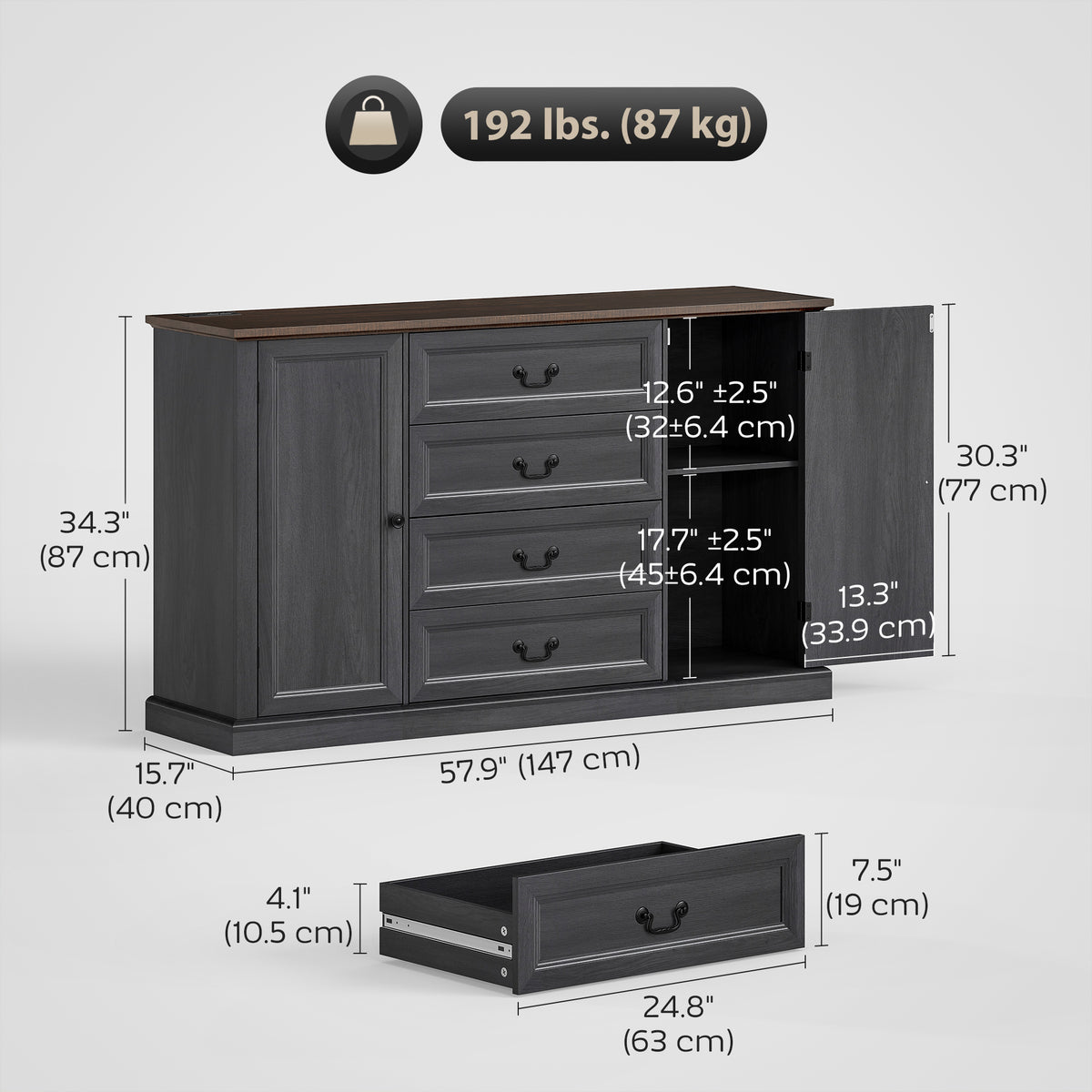 Farmhouse Sideboard with Charging Station – 58"W x 34"H
