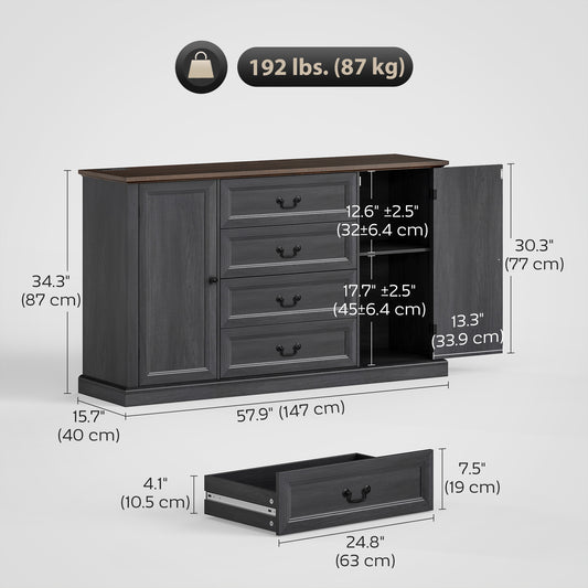 Farmhouse Sideboard with Charging Station – 58"W x 34"H