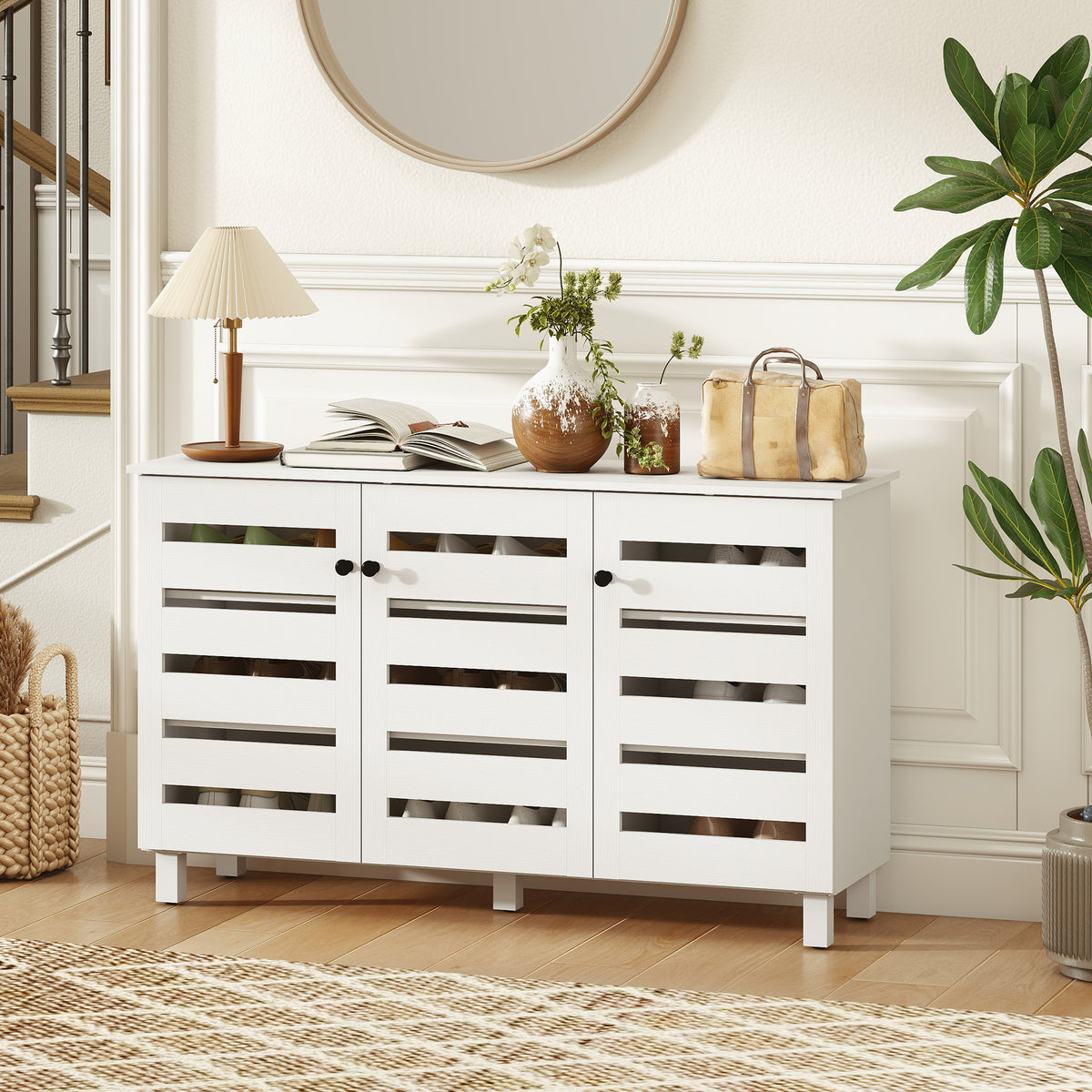Shoe Cabinet with 3 Slatted Doors – 44"W x 26"H