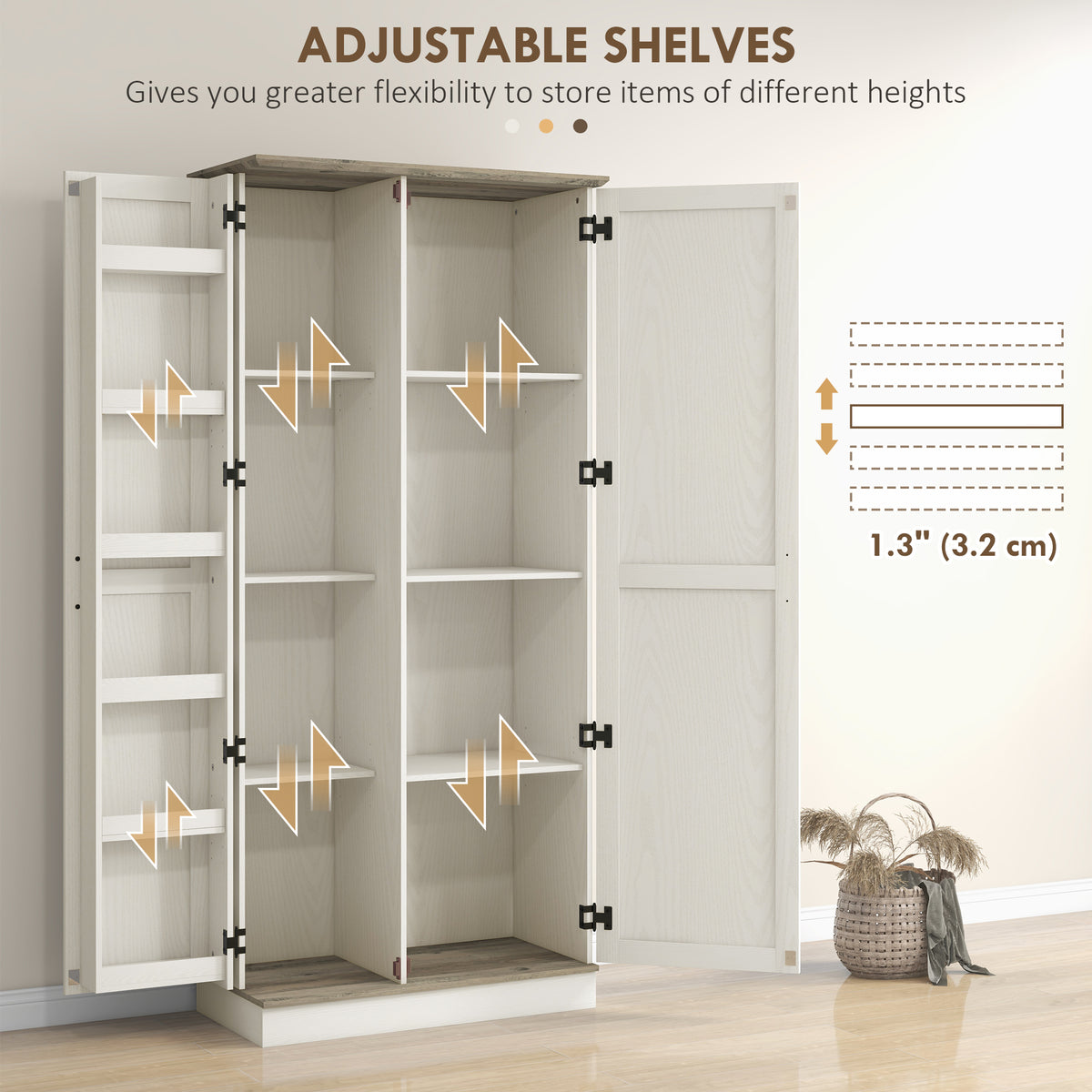 Tall Kitchen Pantry Cabinet with Door Shelves and Adjustable Shelves – 32"W x 70"H