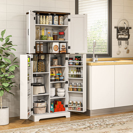 Tall Kitchen Pantry Cabinet with Spice Racks and Adjustable Shelves – 24"W x 64"H