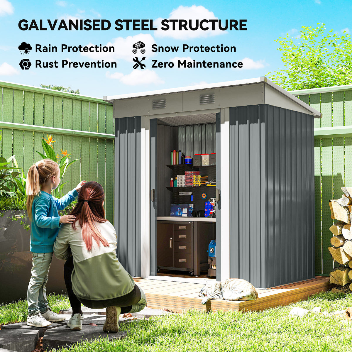 6' x 4' Outdoor Storage Shed, Metal Garden Shed with Lockable Sliding Doors and Vents – Grey