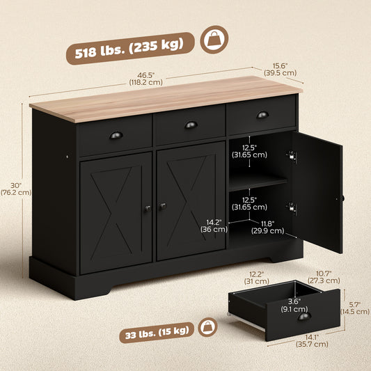 Farmhouse Sideboard with 3 Barn Doors and 3 Drawers – 47"W x 30"H