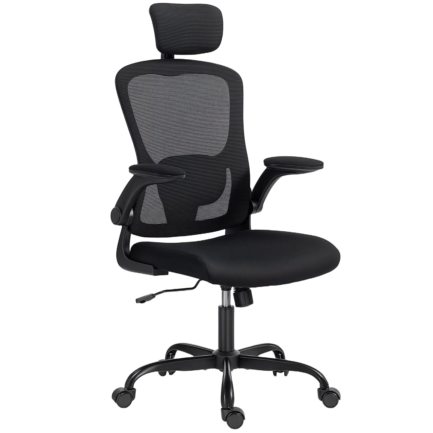 HOMCOM Ergonomic Mesh Office Chair: Adjustable Headrest, Lumbar Support, Flip-Up Arms, Black