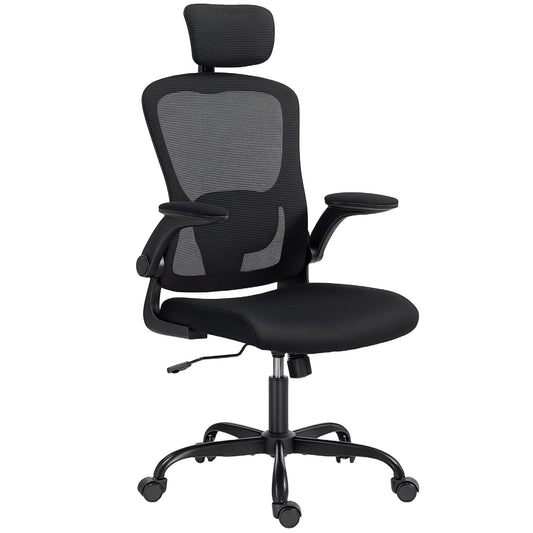 HOMCOM Ergonomic Mesh Office Chair: Adjustable Headrest, Lumbar Support, Flip-Up Arms, Black