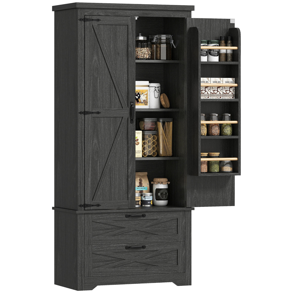 Freestanding Kitchen Pantry Cabinet with Drawers – 29"W x 64"H