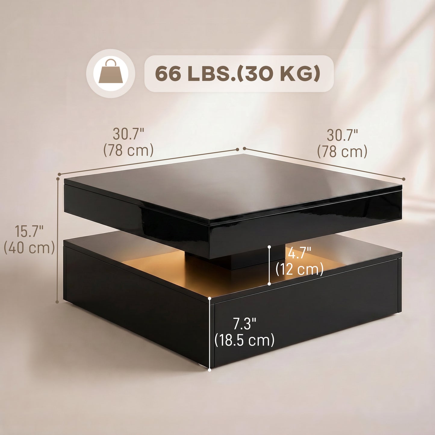 HOMCOM LED Coffee Table with Storage 2-Tier High Gloss Black