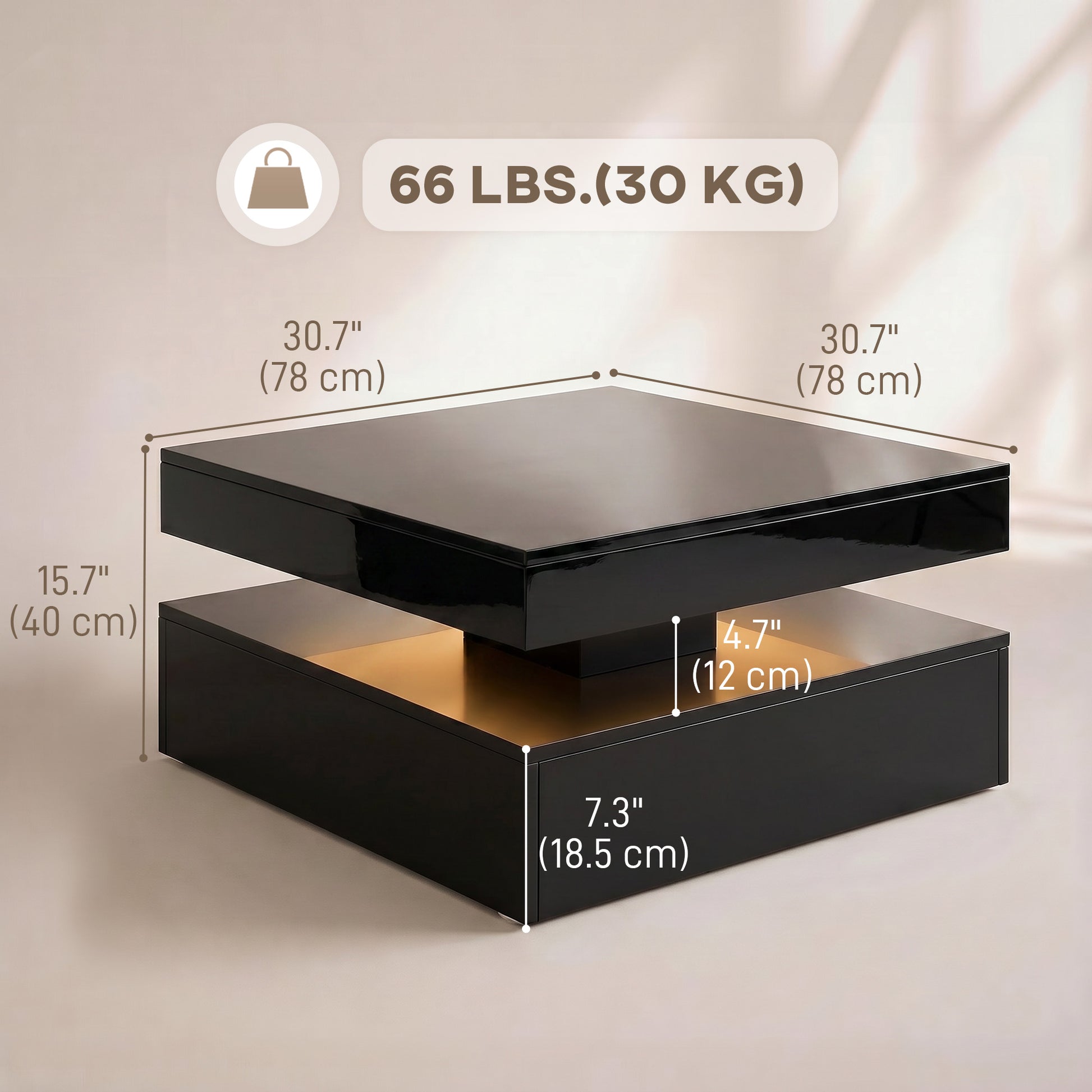 HOMCOM LED Coffee Table with Storage 2-Tier High Gloss Black