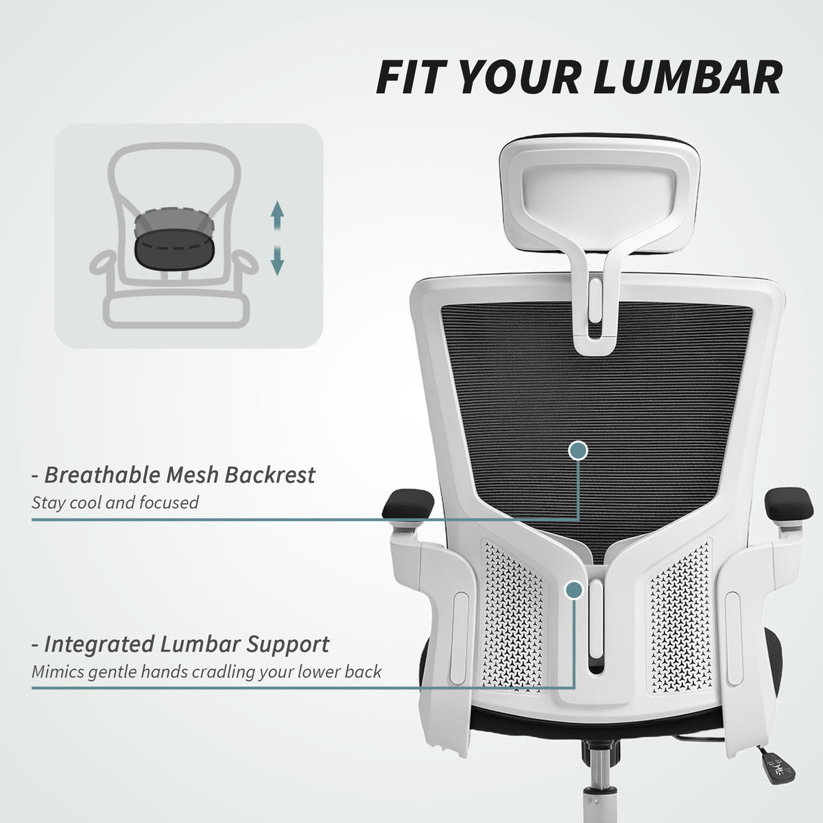 Ergonomic Office Chair, Swivel Desk Chair with Adjustable Lumbar Support, Black