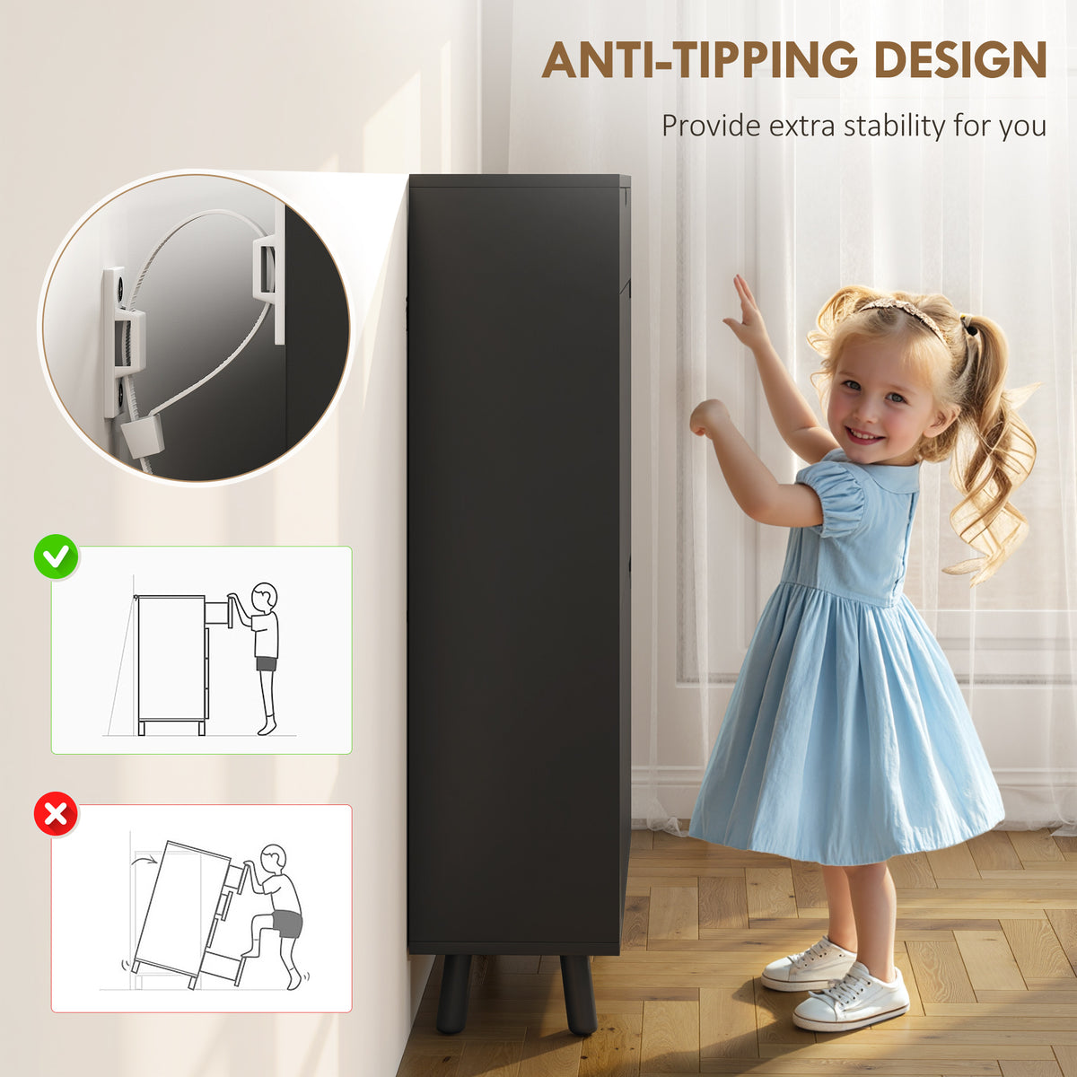 Narrow Shoe Cabinet for Entryway with 2 Flip Drawers – 28"W x 39"H