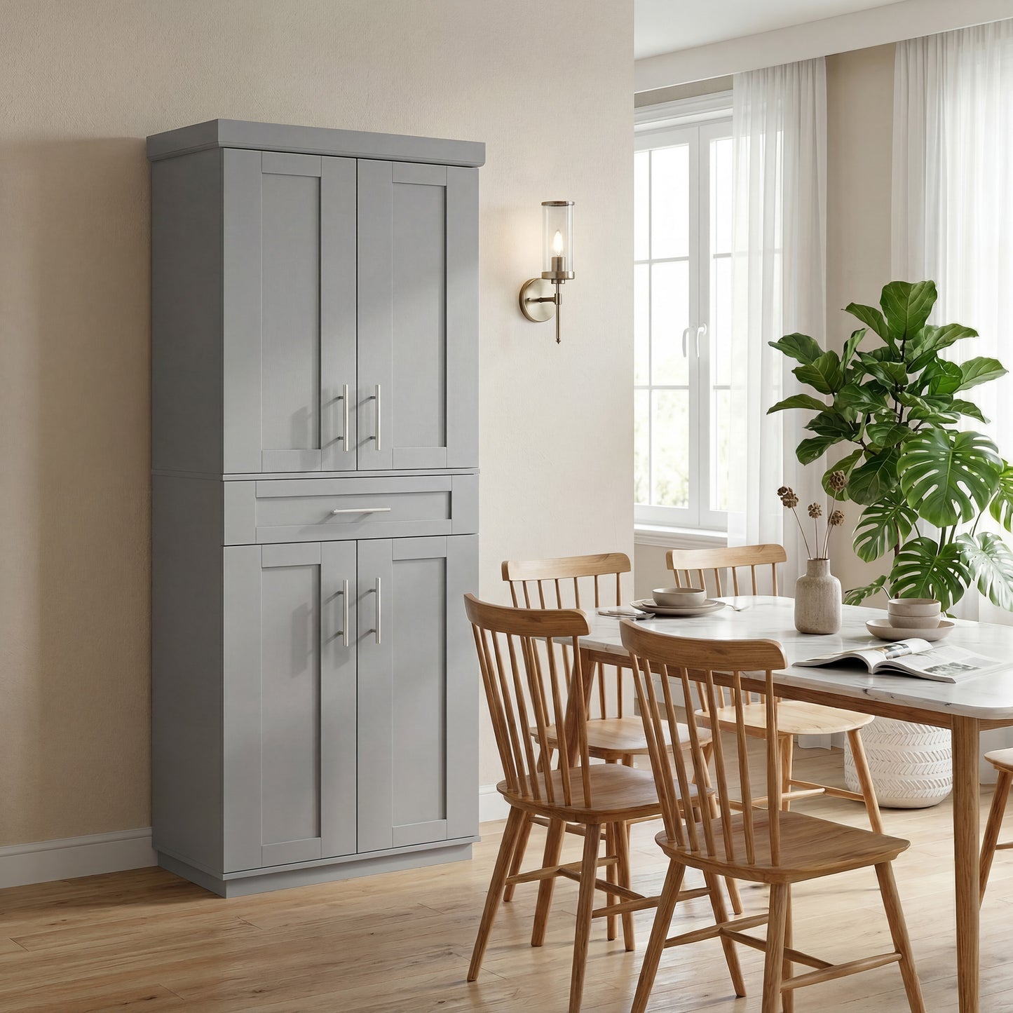 HOMCOM 72" Freestanding Storage Cabinet With 4 Doors Grey