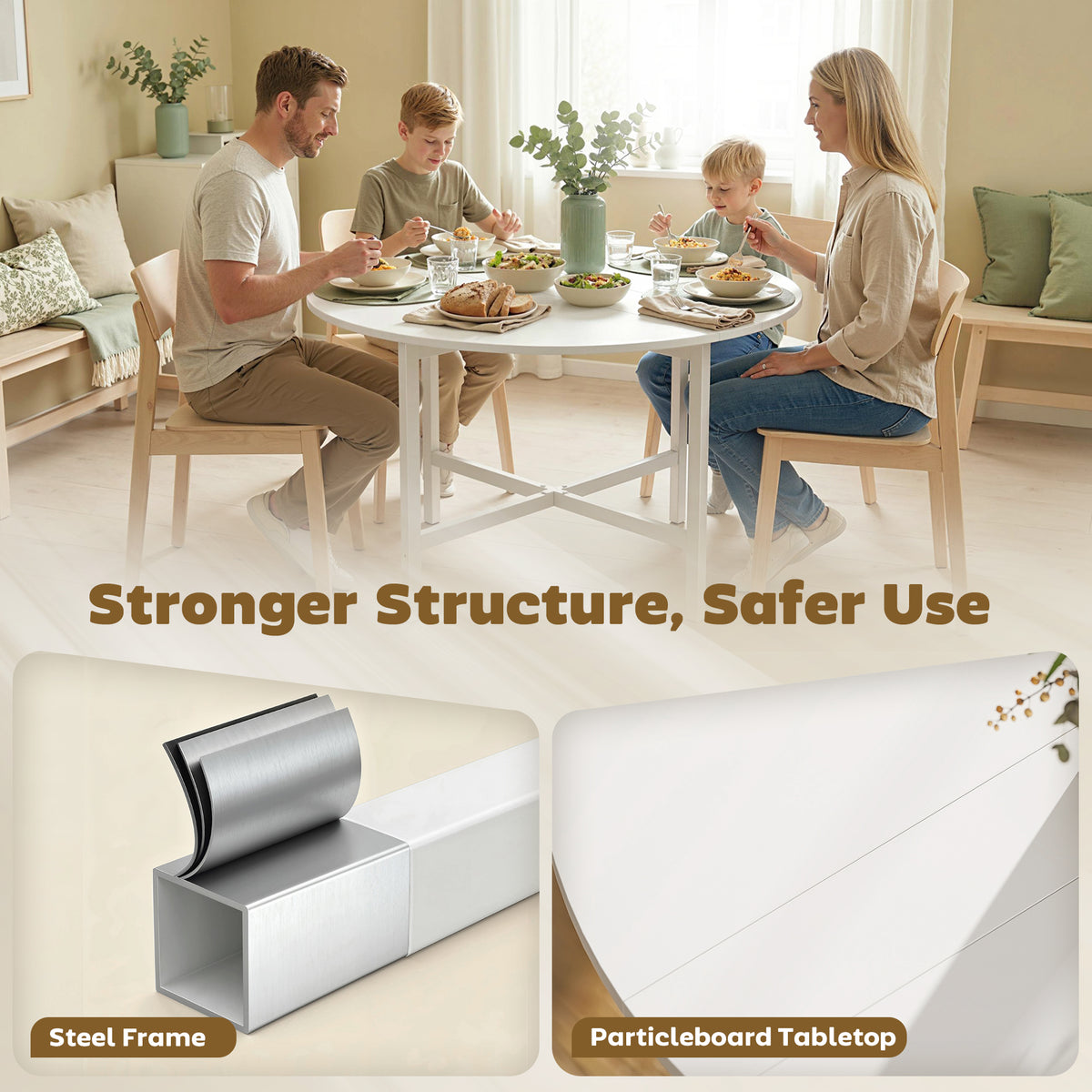 Drop Leaf Table, Folding Round Dining Table for Small Spaces 80 cm