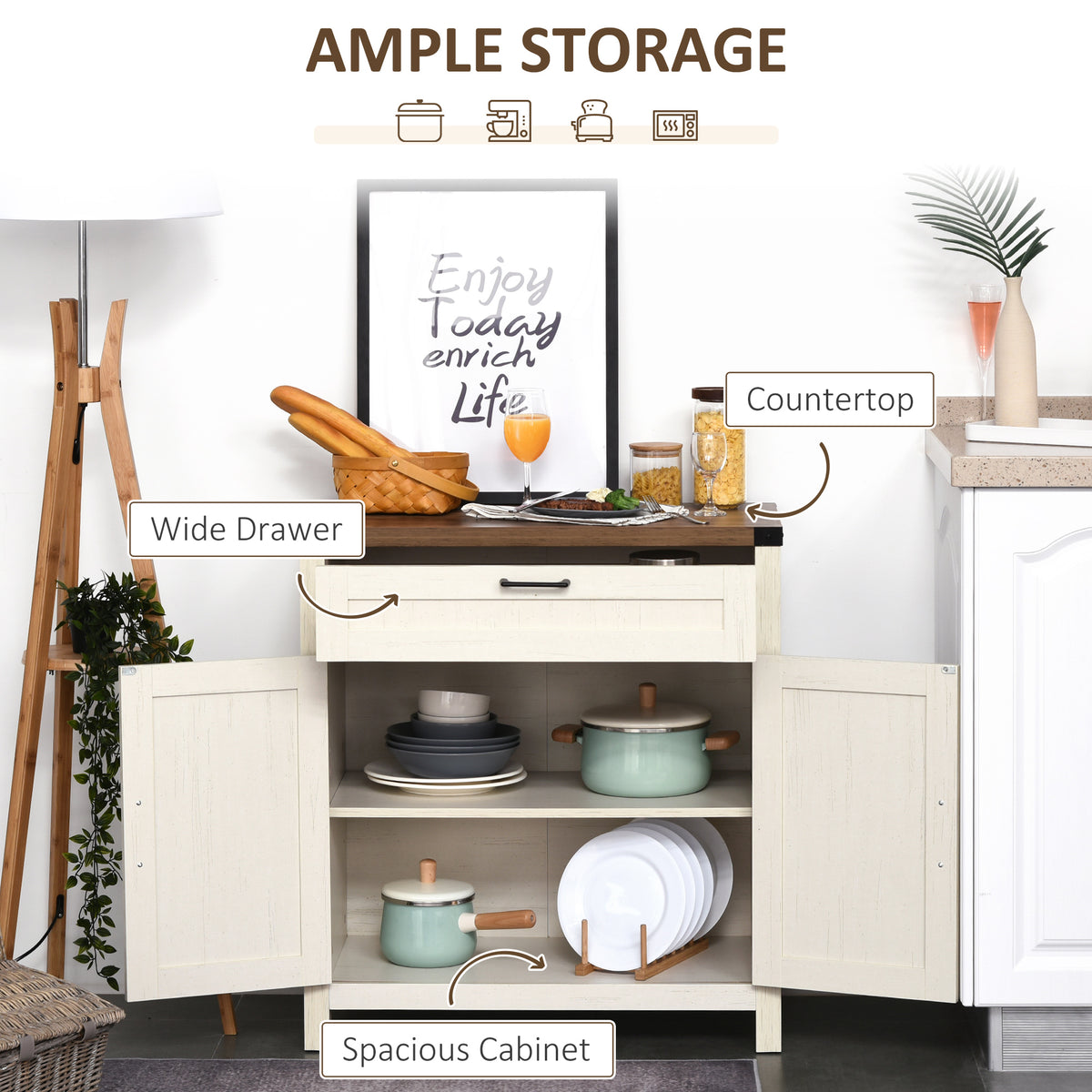 Sideboard Buffet Cabinet with 2 Rustic Barn Doors and Drawer – 30"W x 33"H