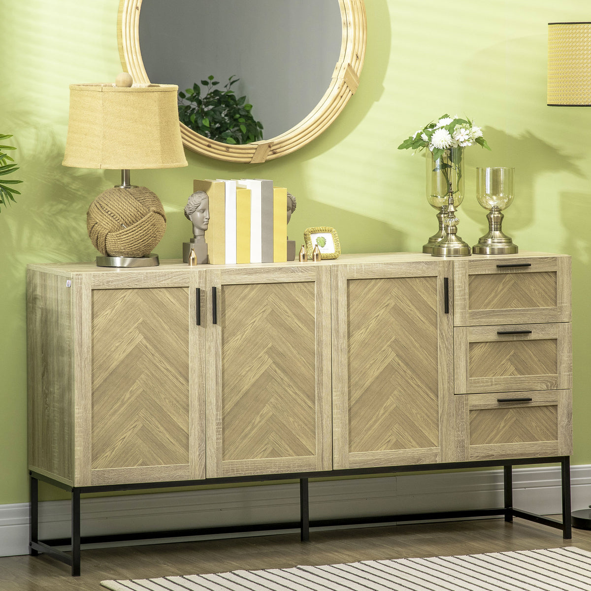 Buffet Cabinet with Drawers and Adjustable Shelves – 62"W x 34"H
