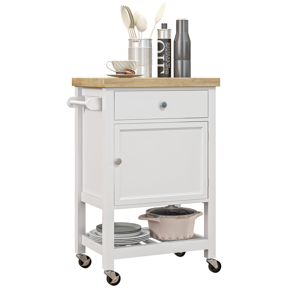 Rolling Kitchen Cart with Wood Top – 25"W x 35"H