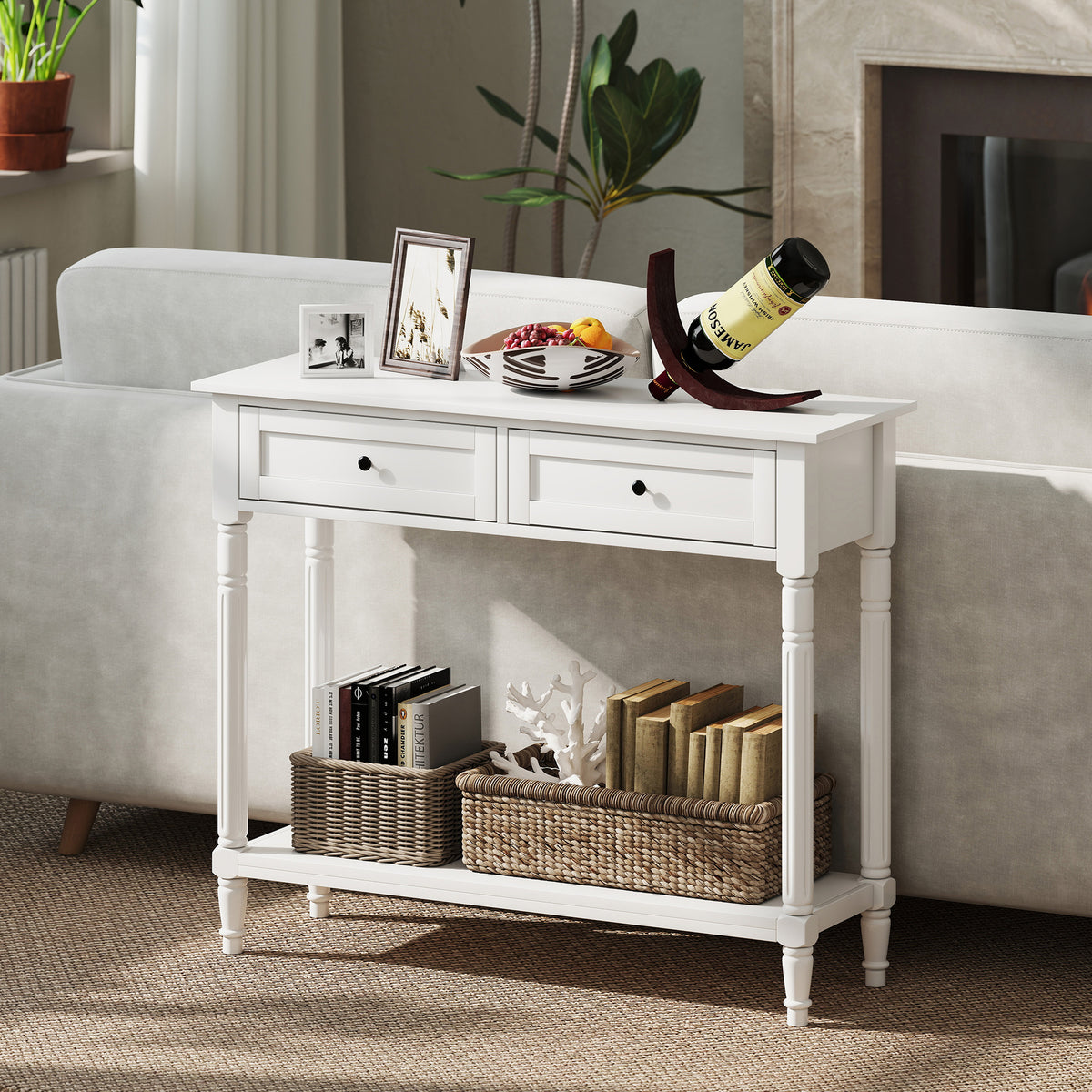 Hallway Console Table with 2 Drawers, White