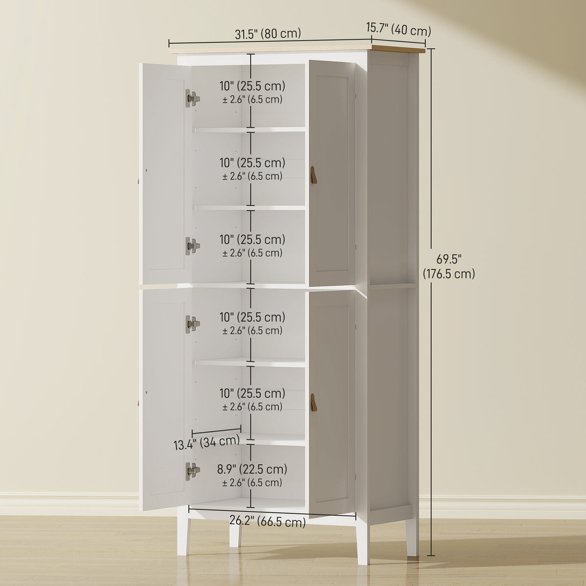Tall Kitchen Pantry Storage Cabinet with Motion Sensor LED Light – 32"W x 70"H