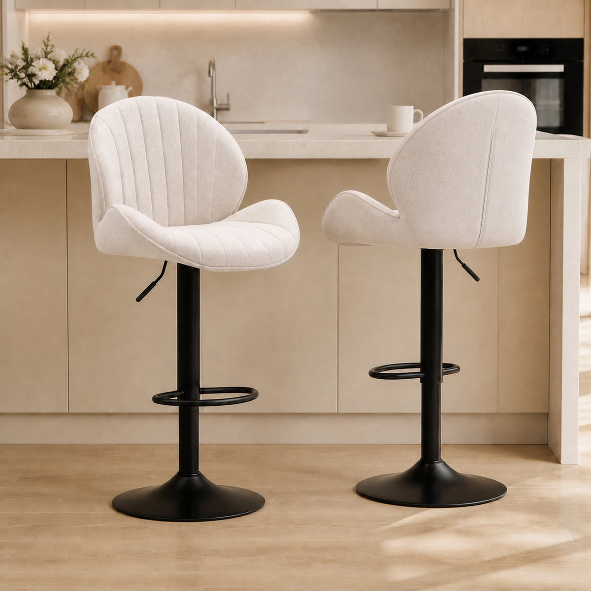 Chenille Shell-Back Swivel Bar Stools, Adjustable Height, Set of 2