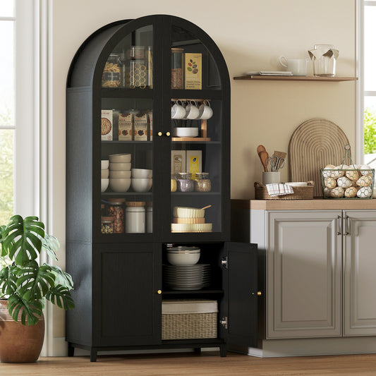 Farmhouse Kitchen Storage Cabinet with Acrylic Glass Doors – 31"W x 71"H