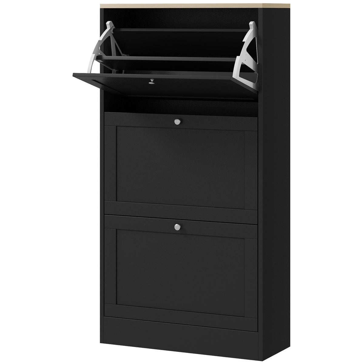Modern Shoe Storage with 3 Flip Drawers and Adjustable Shelves – 24"W x 45"H