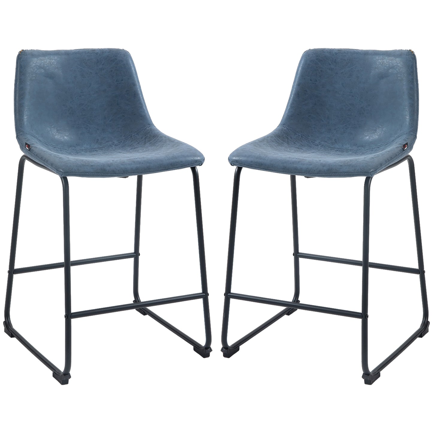 HOMCOM Vintage Blue PU Leather Counter Height Bar Stools with Footrests