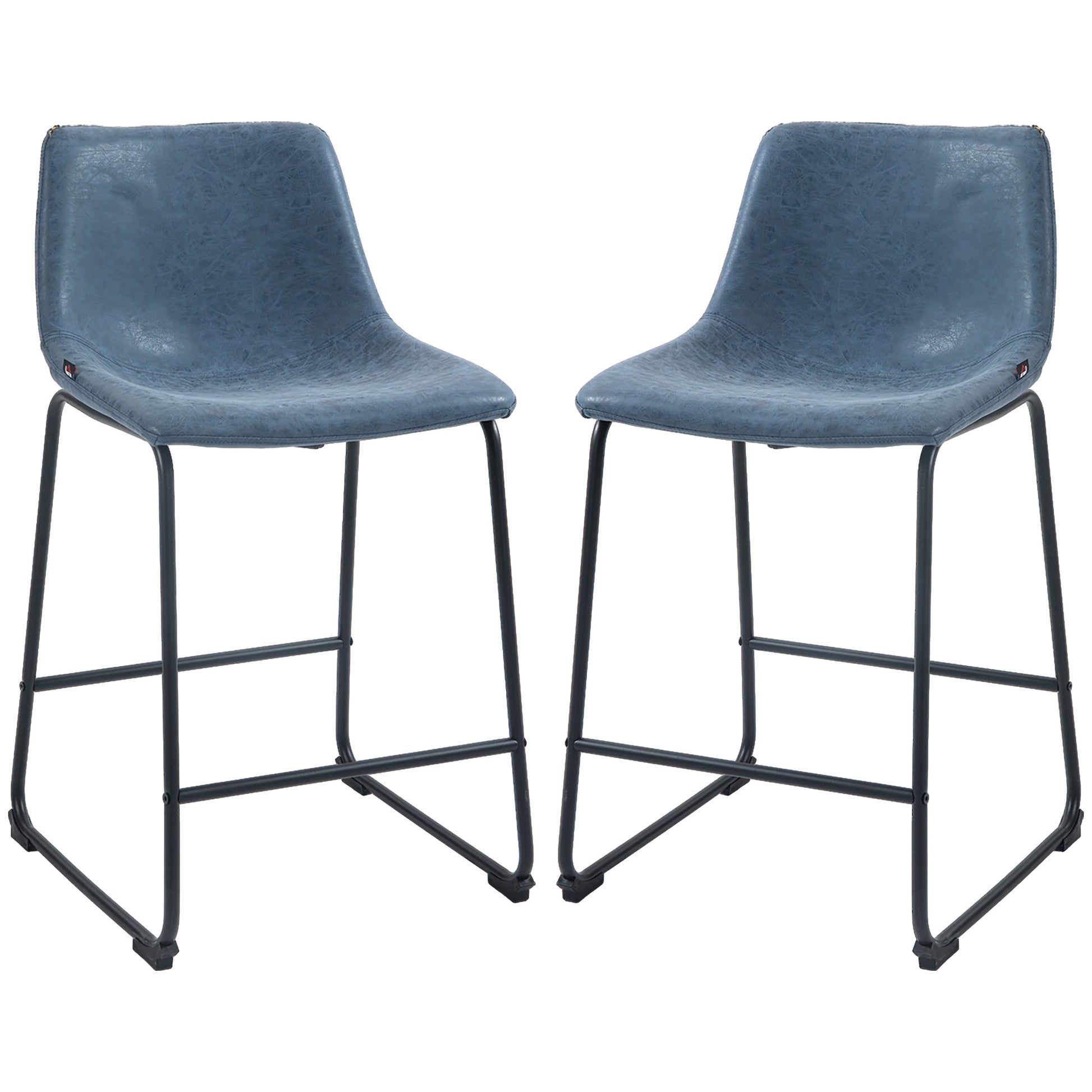 HOMCOM Vintage Blue PU Leather Counter Height Bar Stools with Footrests