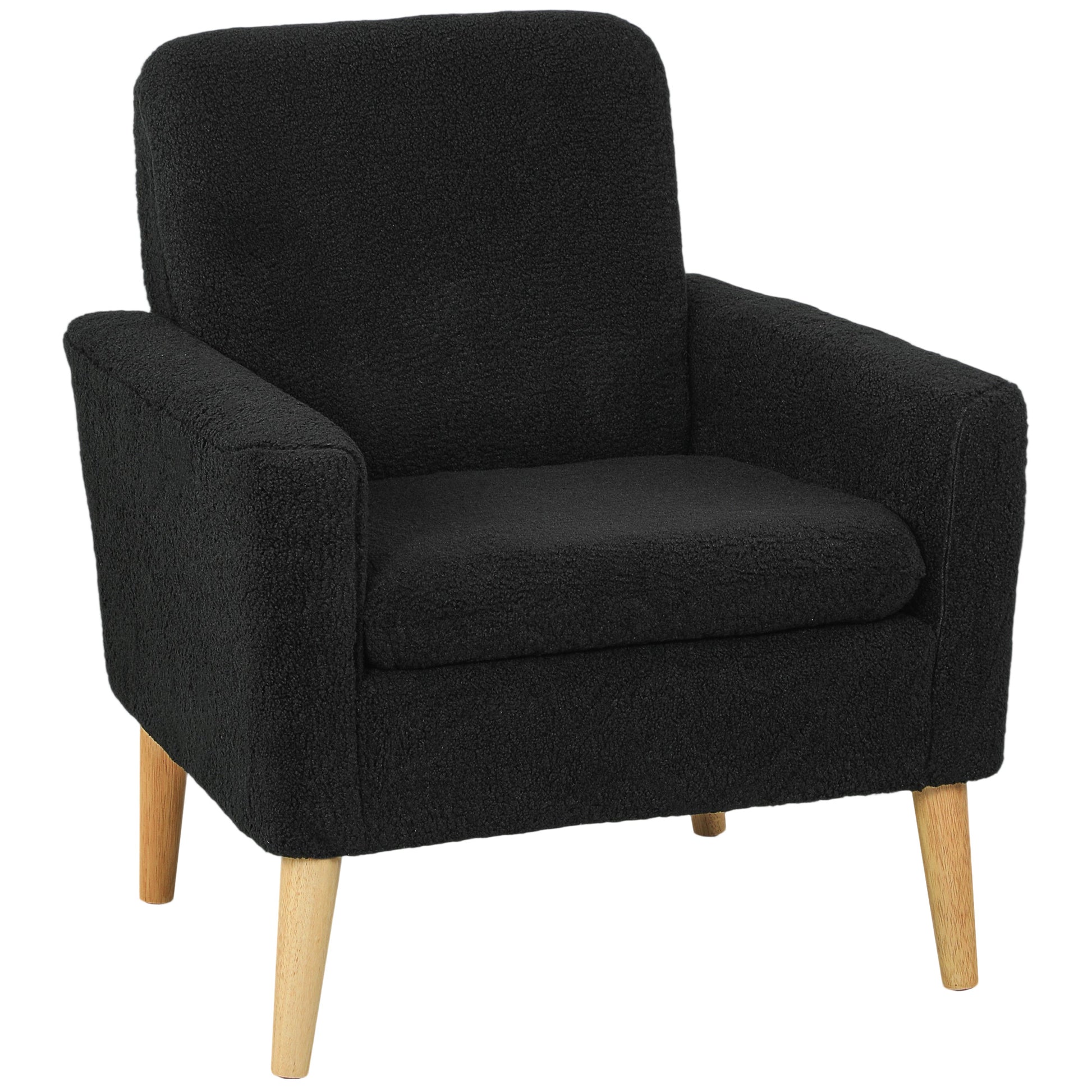HOMCOM Modern Upholstered Black Fabric Accent Chair with Wood Legs